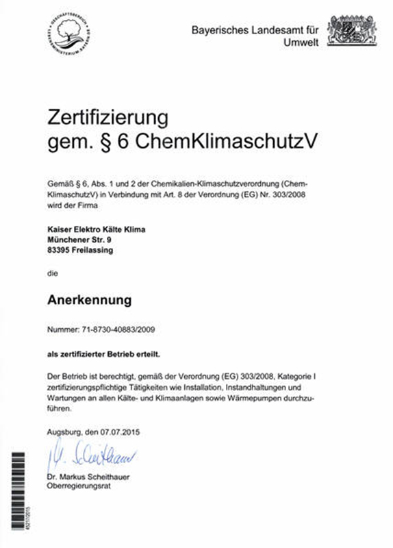 Chemklimaschutz Zertifikat